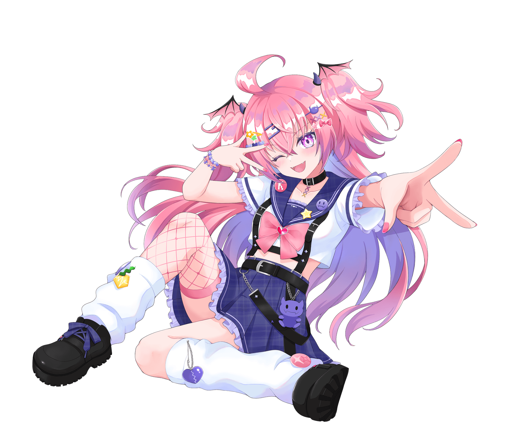 こんぶちゃんの立ち絵。ウインクしてピースしながら、こちらを指さしているポーズ